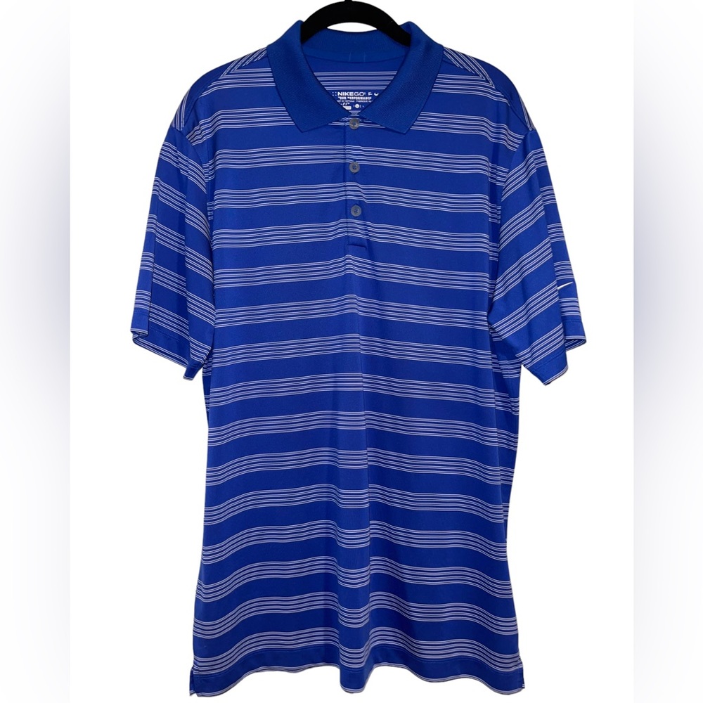 Nike Golf Dri Fit Polo Shirt - Short Sleeve - Blue with White Stripes